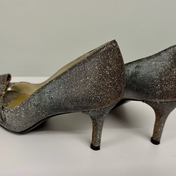 Stuart Weitzman Pyrite glitzy metallic shine open toe heels women's size 8 - Picture 4 of 8